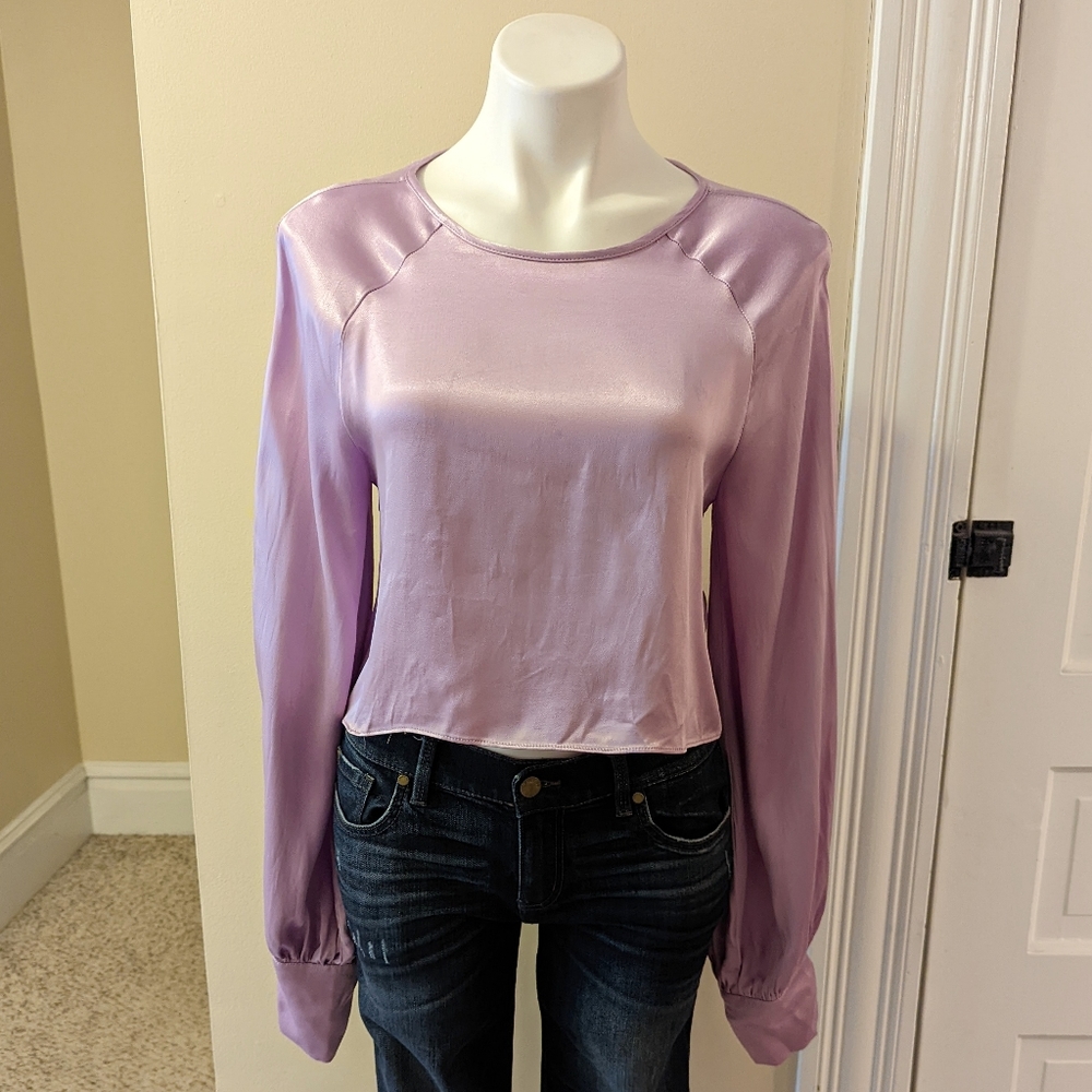 Grey Lab Los Angles purple long sleeve slightly cropped top. Size small NWT